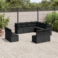  11 Piece Garden Sofa Set with Cushions Black Poly Rattan
