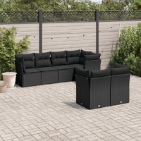  7 Piece Garden Sofa Set with Cushions Black Poly Rattan