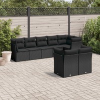  8 Piece Garden Sofa Set with Cushions Black Poly Rattan