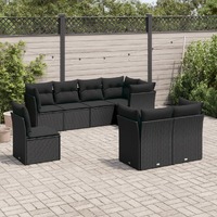  8 Piece Garden Sofa Set with Cushions Black Poly Rattan