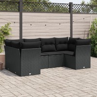  6 Piece Garden Sofa Set with Cushions Black Poly Rattan