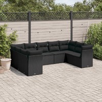  9 Piece Garden Sofa Set with Cushions Black Poly Rattan
