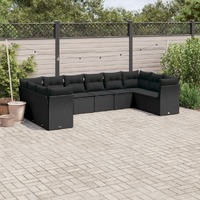 10 Piece Garden Sofa Set with Cushions Black Poly Rattan