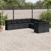  10 Piece Garden Sofa Set with Cushions Black Poly Rattan