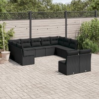  11 Piece Garden Sofa Set with Cushions Black Poly Rattan