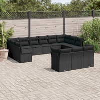  13 Piece Garden Sofa Set with Cushions Black Poly Rattan