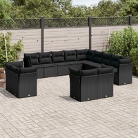  13 Piece Garden Sofa Set with Cushions Black Poly Rattan