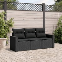  3 Piece Garden Sofa Set with Cushions Black Poly Rattan