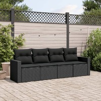  4 Piece Garden Sofa Set with Cushions Black Poly Rattan