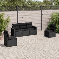  5 Piece Garden Sofa Set with Cushions Black Poly Rattan