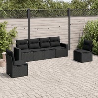  6 Piece Garden Sofa Set with Cushions Black Poly Rattan