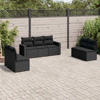  7 Piece Garden Sofa Set with Cushions Black Poly Rattan