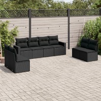  8 Piece Garden Sofa Set with Cushions Black Poly Rattan