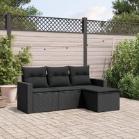  4 Piece Garden Sofa Set with Cushions Black Poly Rattan
