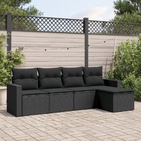  5 Piece Garden Sofa Set with Cushions Black Poly Rattan
