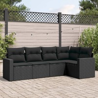  5 Piece Garden Sofa Set with Cushions Black Poly Rattan