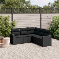  5 Piece Garden Sofa Set with Cushions Black Poly Rattan
