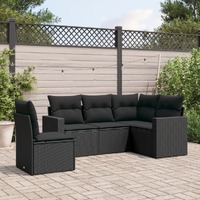  5 Piece Garden Sofa Set with Cushions Black Poly Rattan