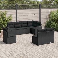  8 Piece Garden Sofa Set with Cushions Black Poly Rattan