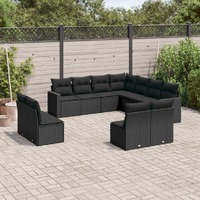  11 Piece Garden Sofa Set with Cushions Black Poly Rattan