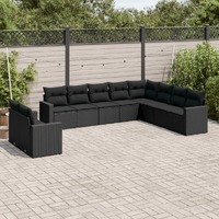  10 Piece Garden Sofa Set with Cushions Black Poly Rattan