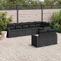  8 Piece Garden Sofa Set with Cushions Black Poly Rattan