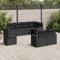  8 Piece Garden Sofa Set with Cushions Black Poly Rattan