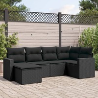  6 Piece Garden Sofa Set with Cushions Black Poly Rattan