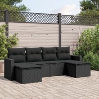  6 Piece Garden Sofa Set with Cushions Black Poly Rattan