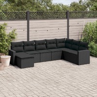  8 Piece Garden Sofa Set with Cushions Black Poly Rattan