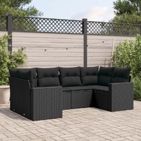  6 Piece Garden Sofa Set with Cushions Black Poly Rattan