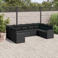  9 Piece Garden Sofa Set with Cushions Black Poly Rattan