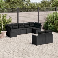  9 Piece Garden Sofa Set with Cushions Black Poly Rattan