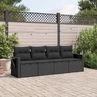  4 Piece Garden Sofa Set with Cushions Black Poly Rattan