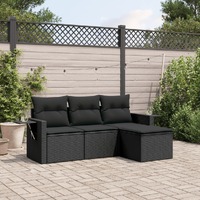  4 Piece Garden Sofa Set with Cushions Black Poly Rattan