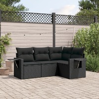  4 Piece Garden Sofa Set with Cushions Black Poly Rattan