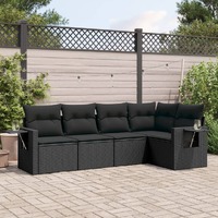  5 Piece Garden Sofa Set with Cushions Black Poly Rattan