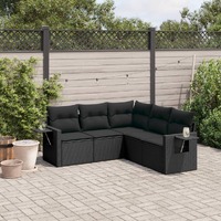  5 Piece Garden Sofa Set with Cushions Black Poly Rattan