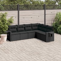  6 Piece Garden Sofa Set with Cushions Black Poly Rattan