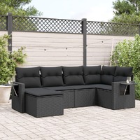  6 Piece Garden Sofa Set with Cushions Black Poly Rattan