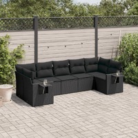  7 Piece Garden Sofa Set with Cushions Black Poly Rattan