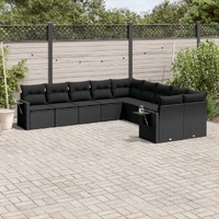  10 Piece Garden Sofa Set with Cushions Black Poly Rattan