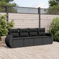  4 Piece Garden Sofa Set with Cushions Black Poly Rattan