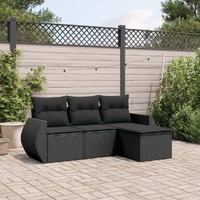  4 Piece Garden Sofa Set with Cushions Black Poly Rattan