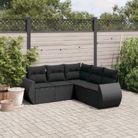  5 Piece Garden Sofa Set with Cushions Black Poly Rattan