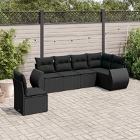  6 Piece Garden Sofa Set with Cushions Black Poly Rattan