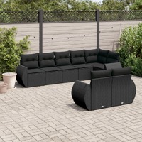  8 Piece Garden Sofa Set with Cushions Black Poly Rattan