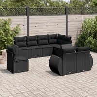  8 Piece Garden Sofa Set with Cushions Black Poly Rattan