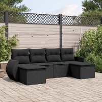  6 Piece Garden Sofa Set with Cushions Black Poly Rattan