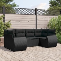  6 Piece Garden Sofa Set with Cushions Black Poly Rattan